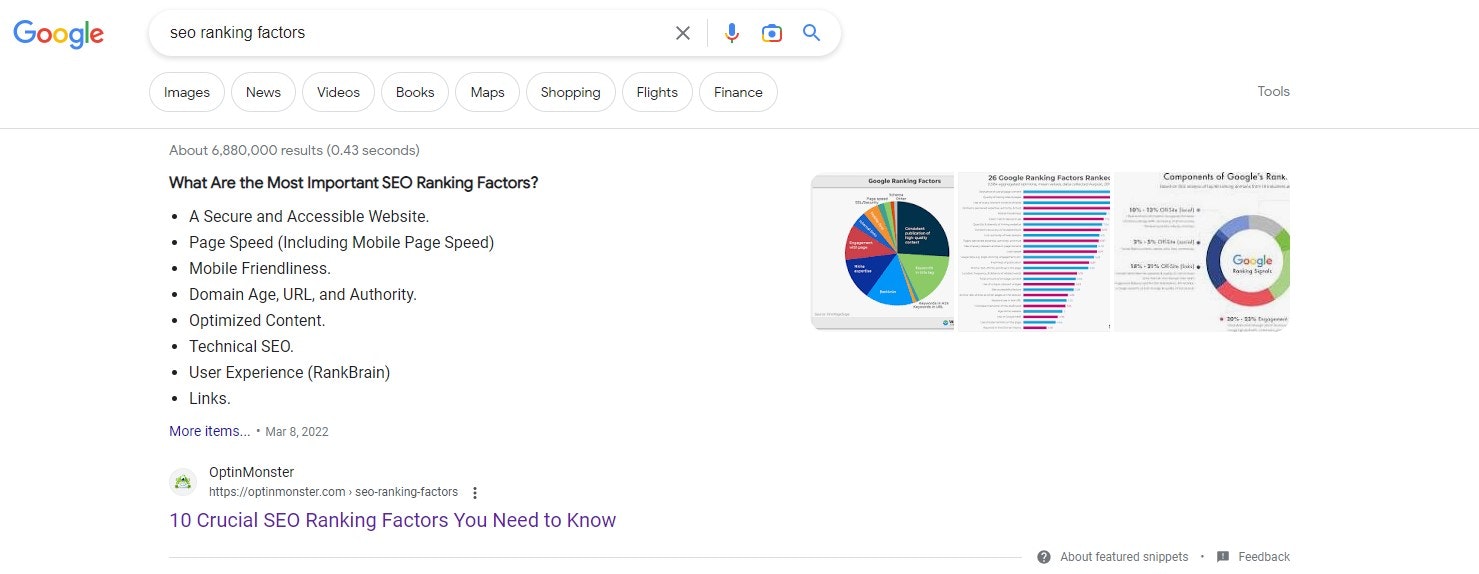 example of featured snippet