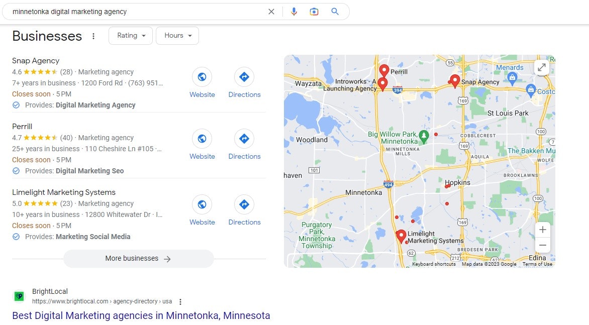 minnetonka digital marketing agency Google results