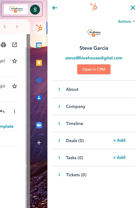 Screenshot of the HubSpot Sales Extension in HubSpot