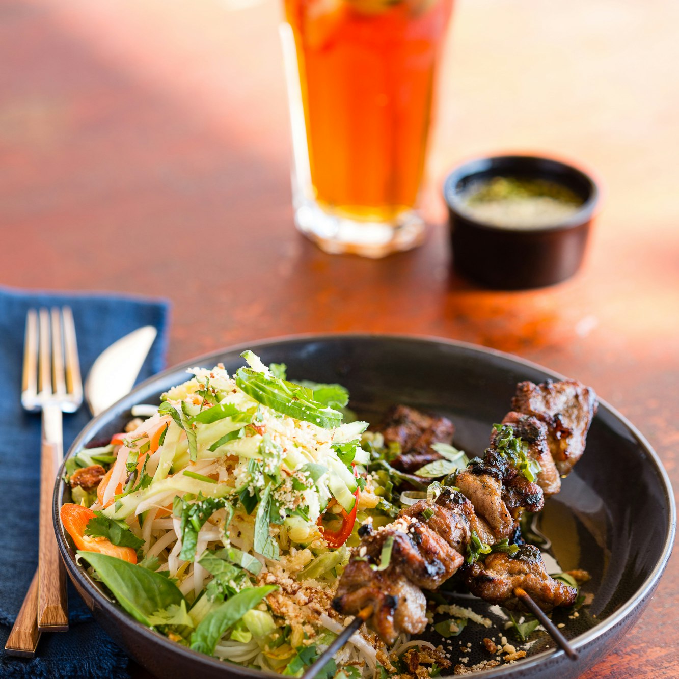 Chargrilled lemongrass pork skewers at the Darwin Trailer Boat Club