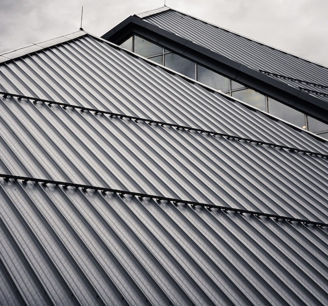 Closeup of metal roof panels on a building