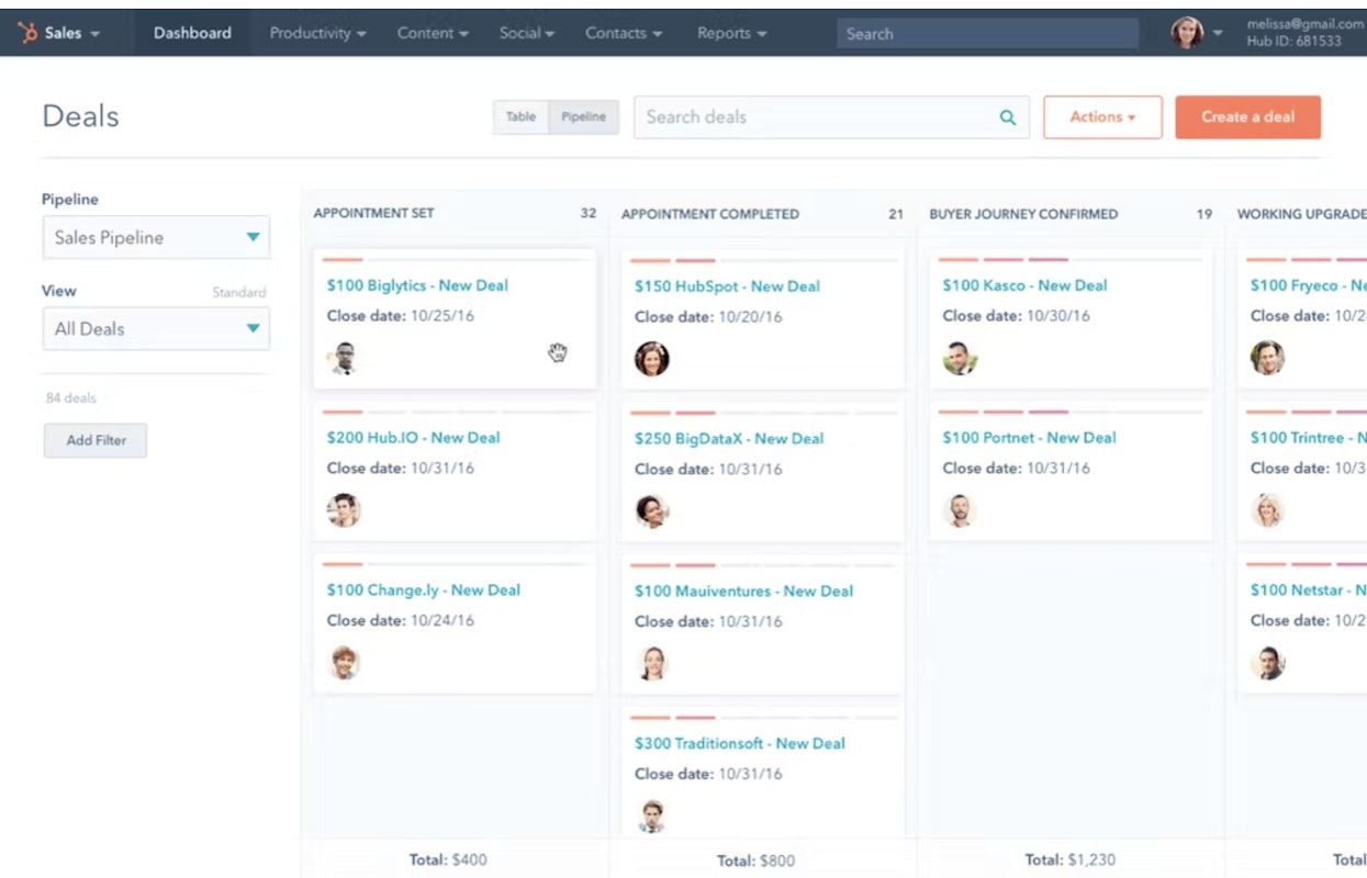 Hubspot Sales Hub UI