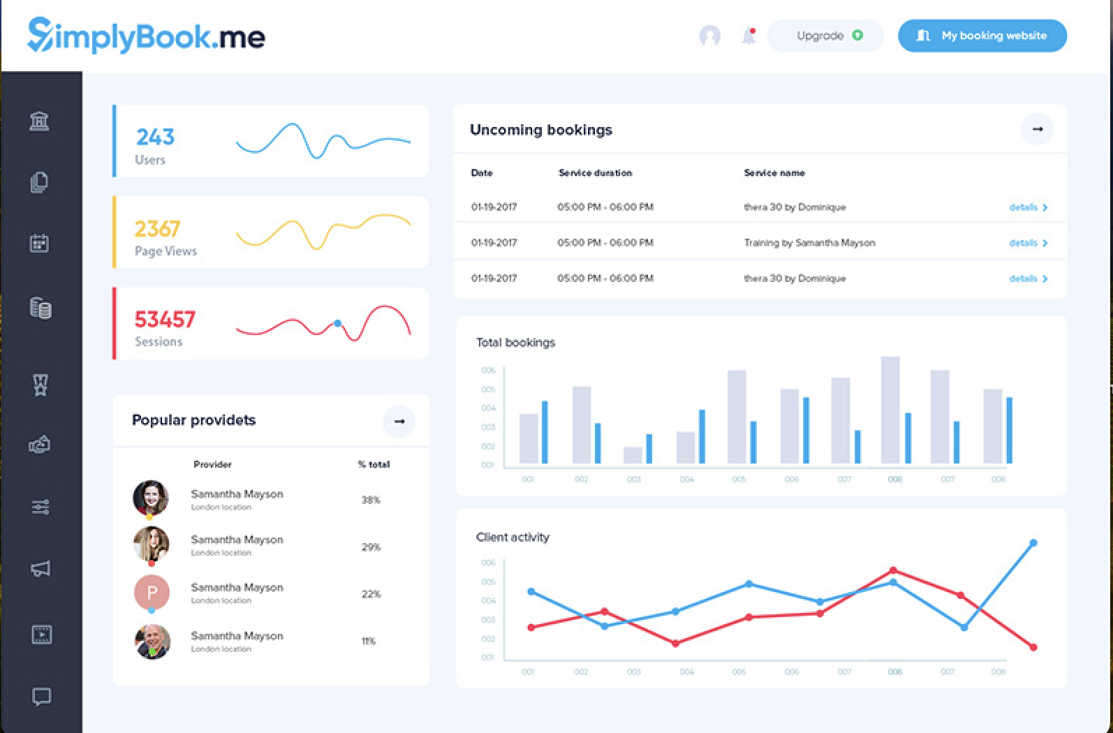 dashboard de simplybook.me