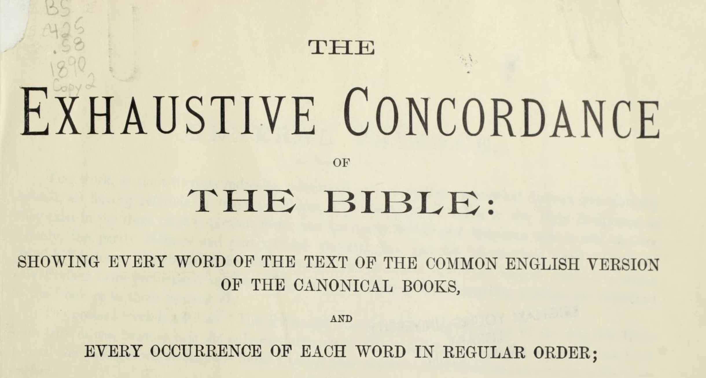 Original title of Strong's Exhaustive Concordance of the Bible. 