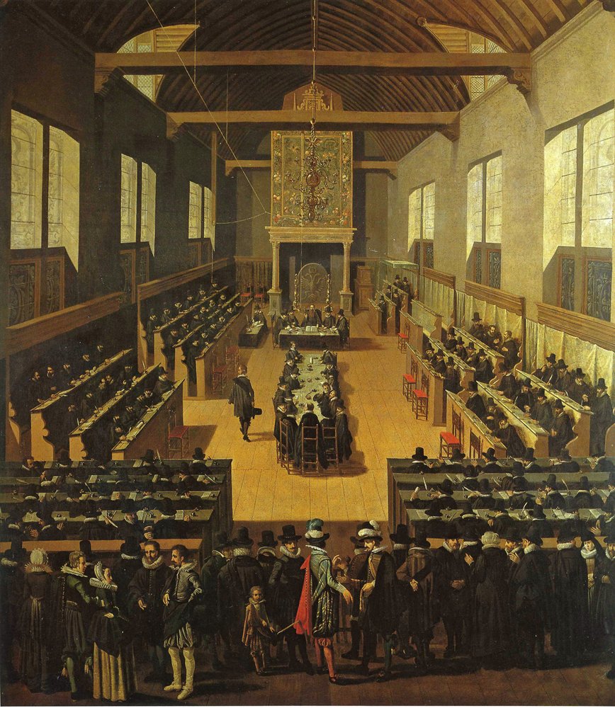 The Synod of Dort assembly of the Reformed Church with Arminians in the center table