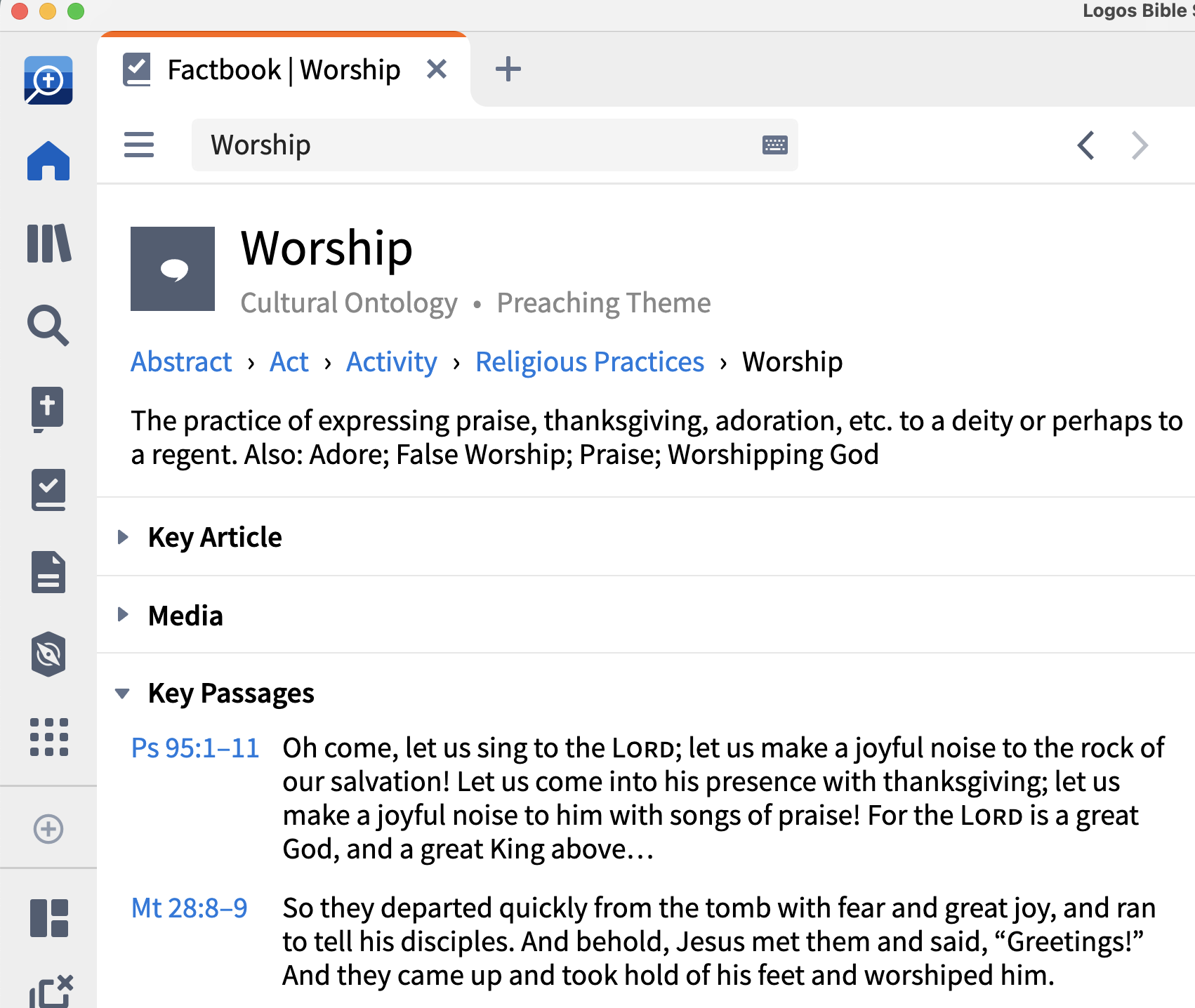 entry on worship in the Logos Bible app