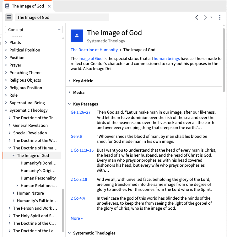 Screen shot of the image of God topic in the Logos Bible Study App