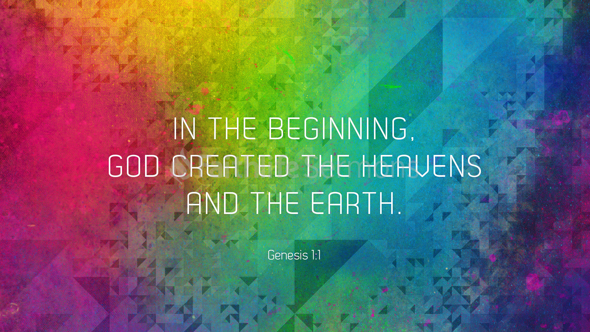 Graphic with Genesis 1:1 on a multi-colored background