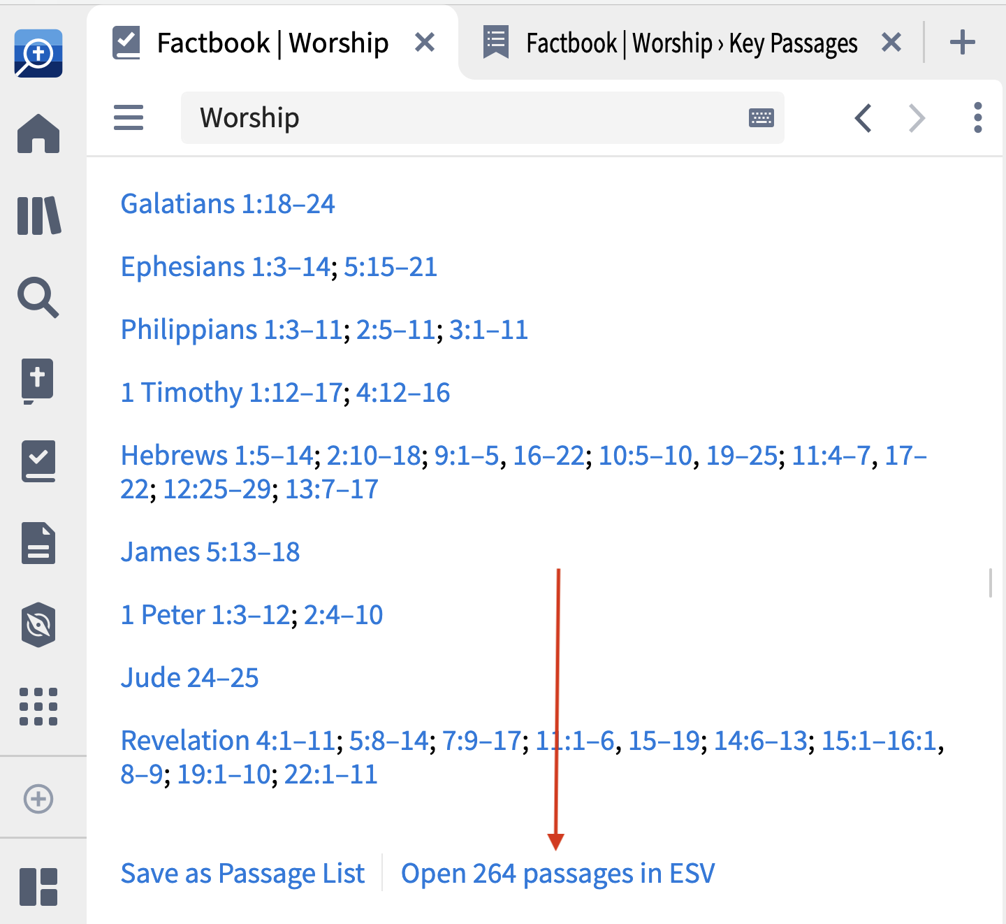 Scripture passages on worship in the Logos Bible app